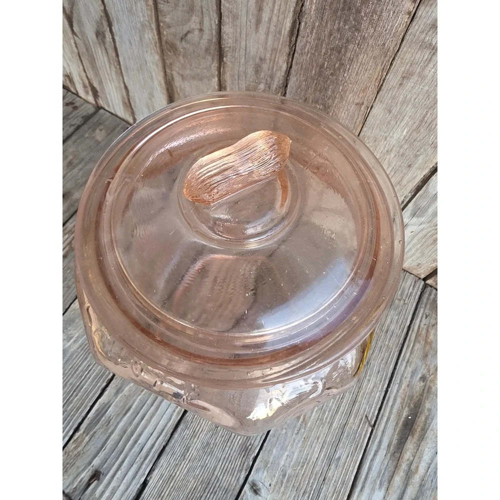 Planters Pennant 5 Cent Salted Peanuts Pink Glass Jar Mr Peanut Lid Finial 13